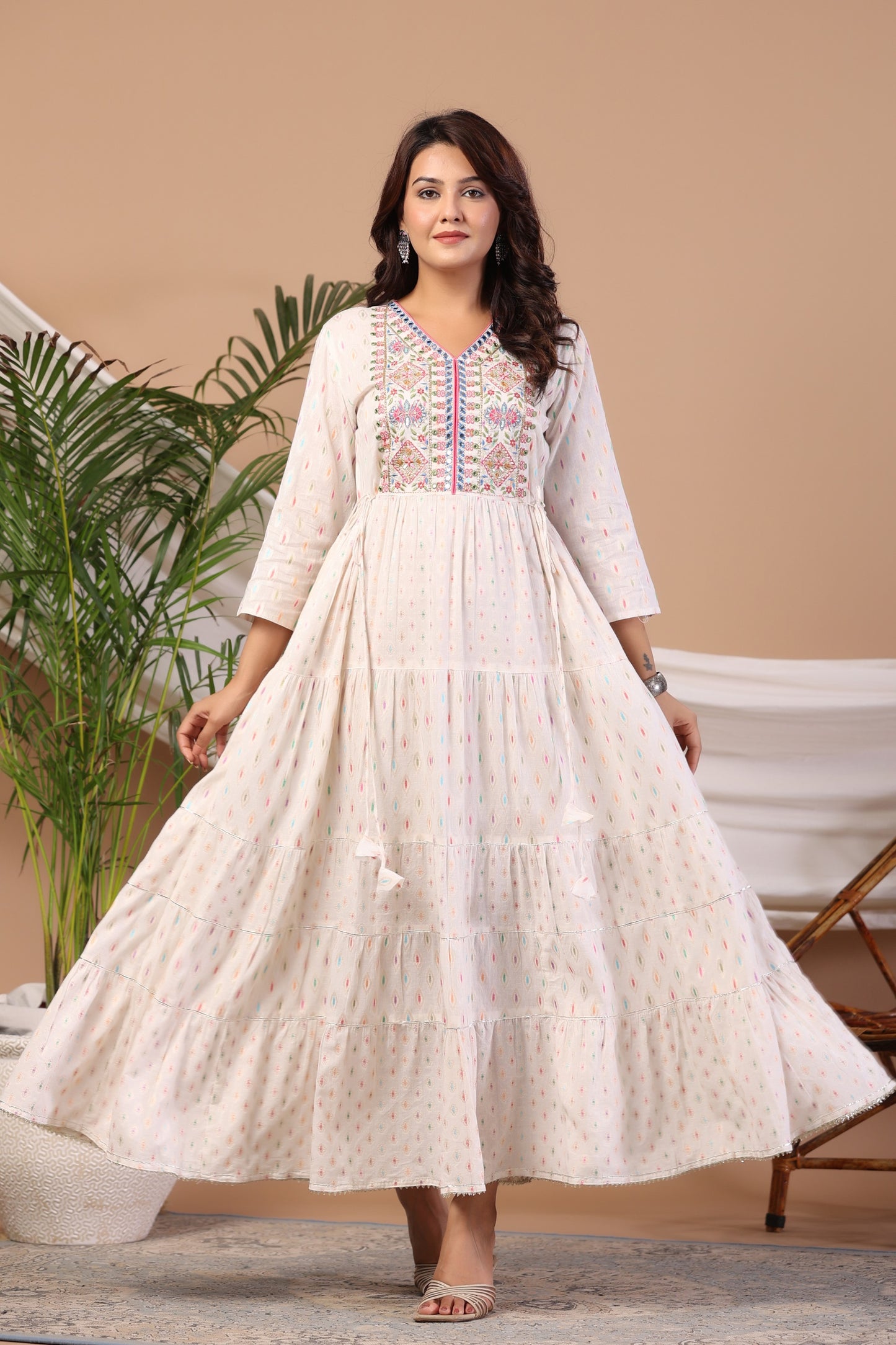 White Embroidered and Handworked Anarkali Flair Gown