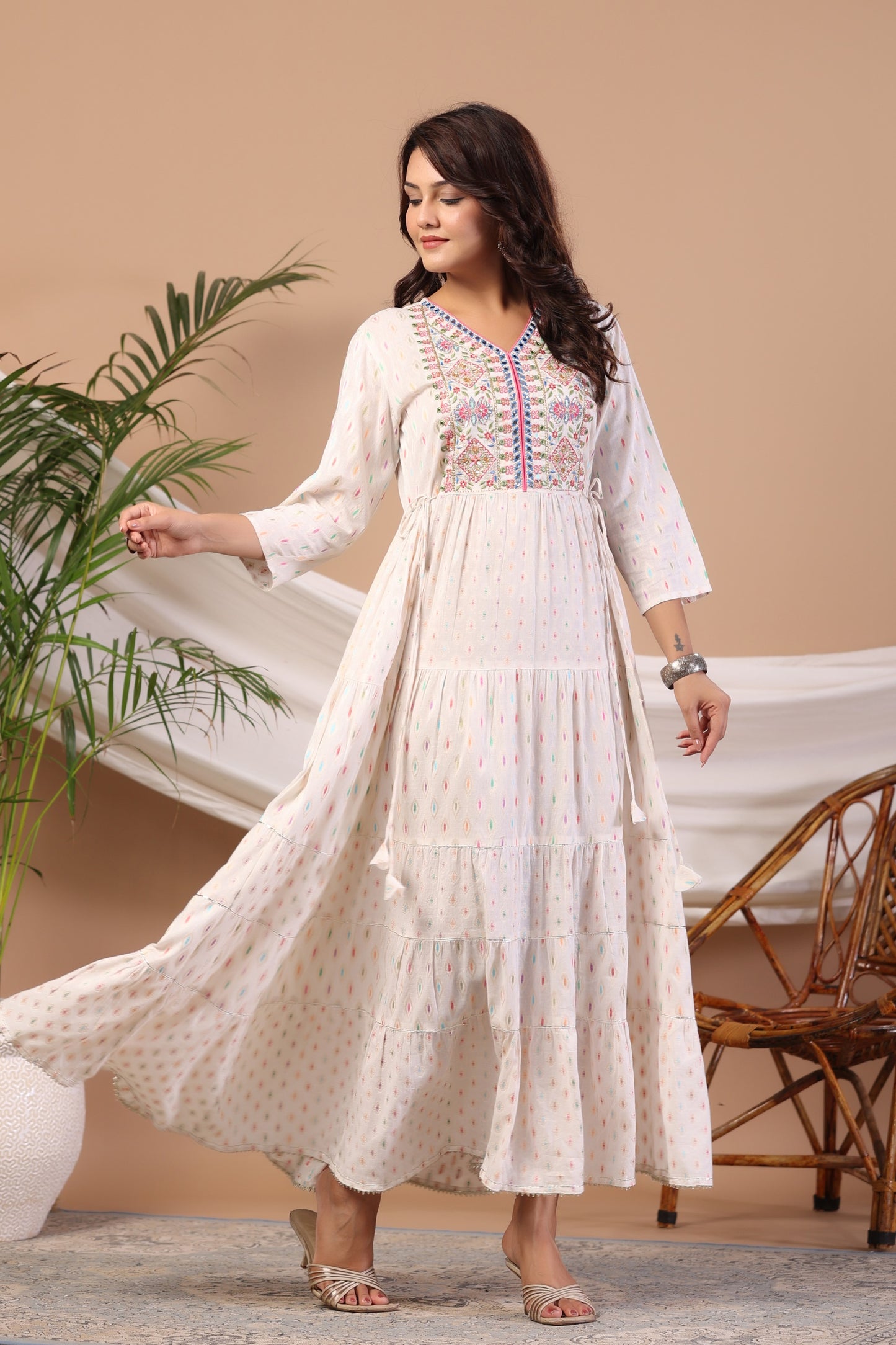 White Embroidered and Handworked Anarkali Flair Gown
