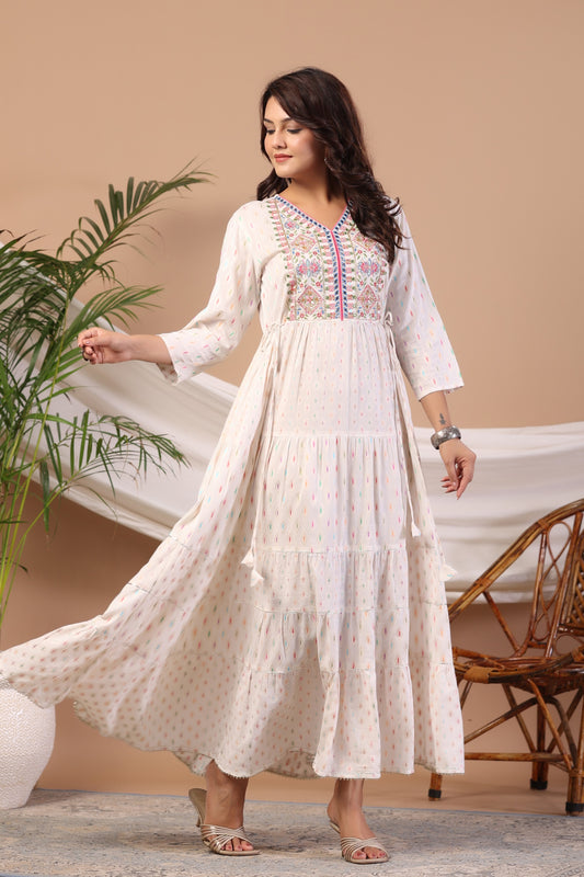 White Embroidered and Handworked Anarkali Flair Gown