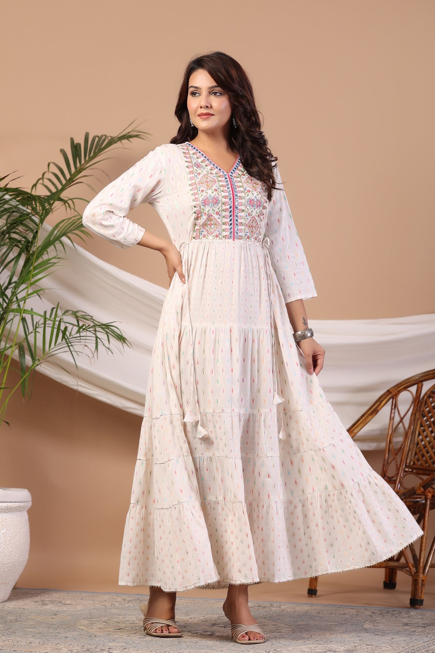 White Embroidered and Handworked Anarkali Flair Gown