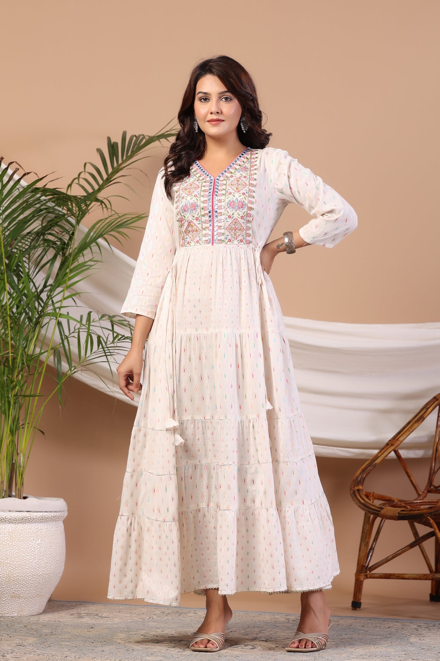 White Embroidered and Handworked Anarkali Flair Gown