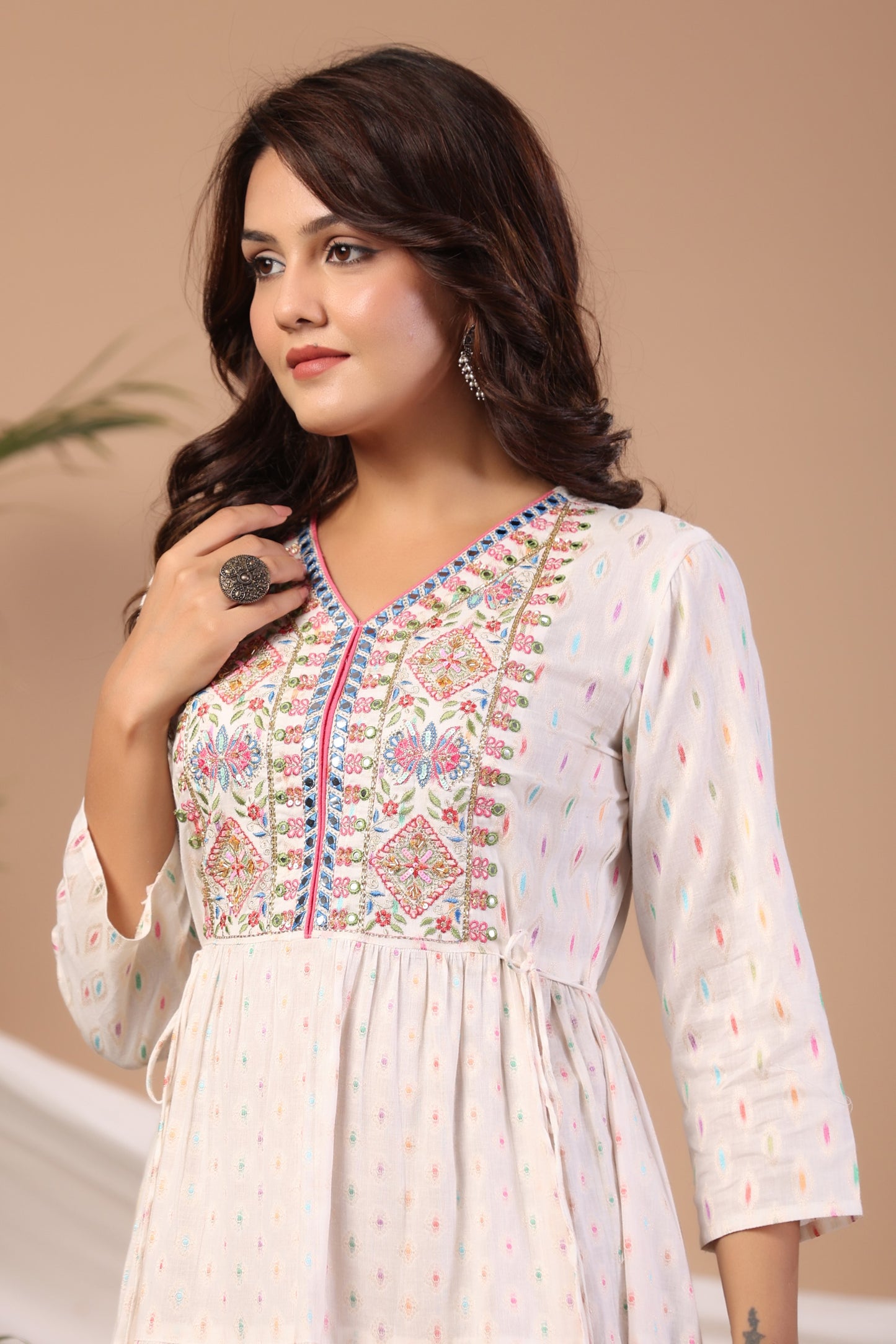 White Embroidered and Handworked Anarkali Flair Gown