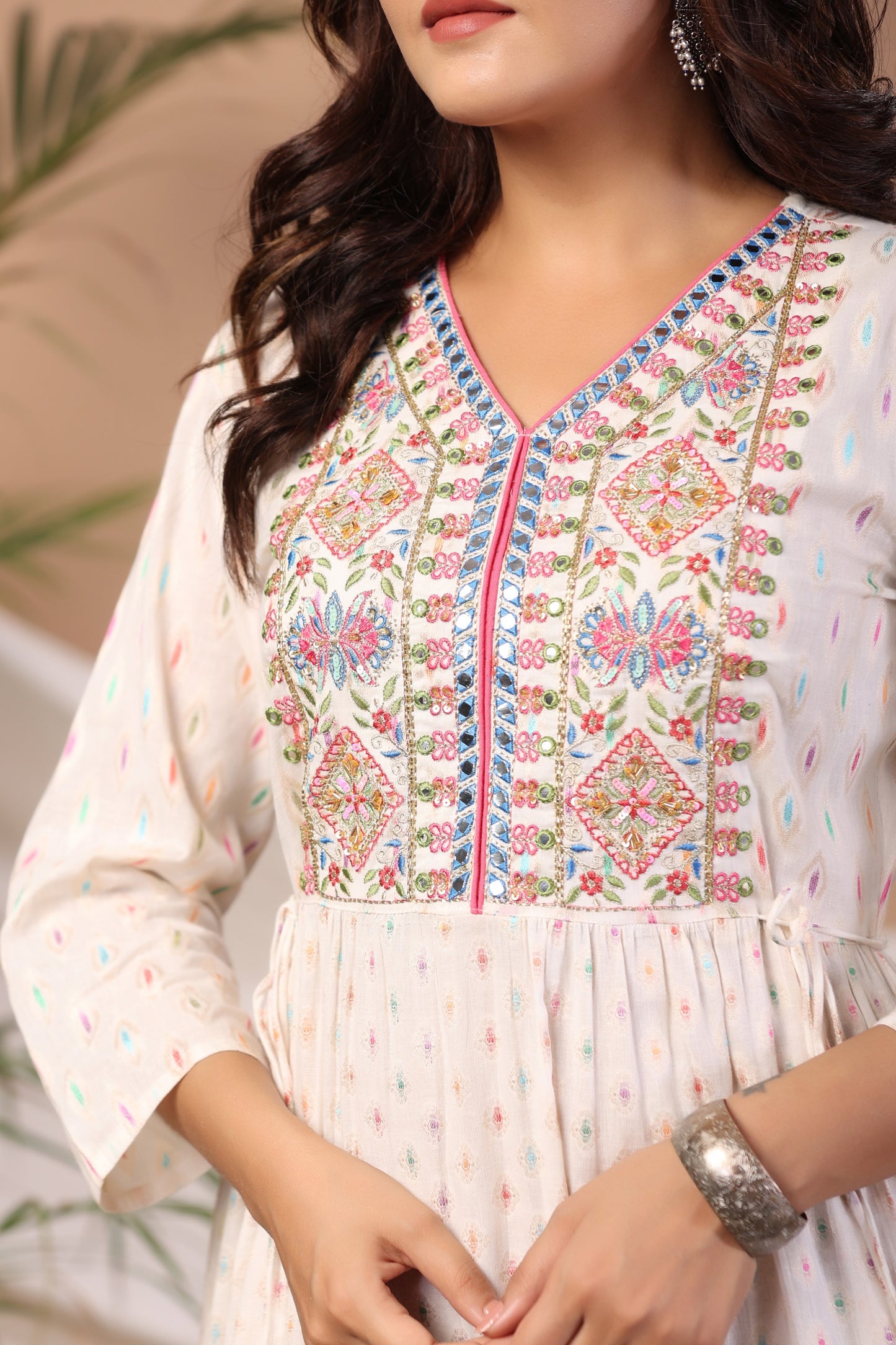 White Embroidered and Handworked Anarkali Flair Gown