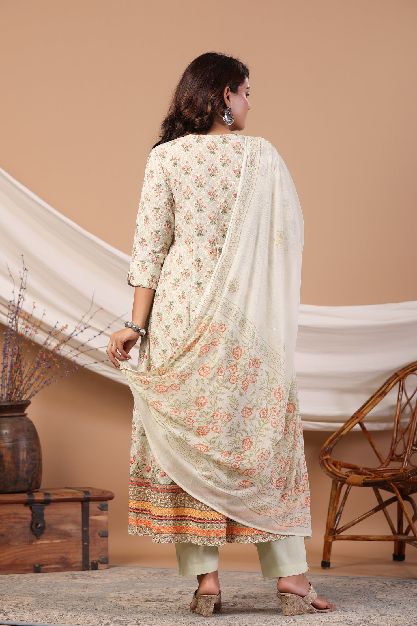 Water-Sequence Schiffli Anarkali Suit Set