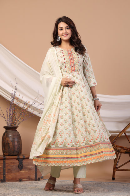 Water-Sequence Schiffli Anarkali Suit Set