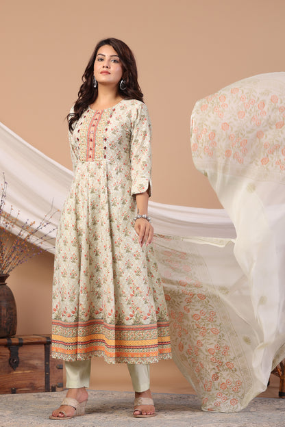 Water-Sequence Schiffli Anarkali Suit Set