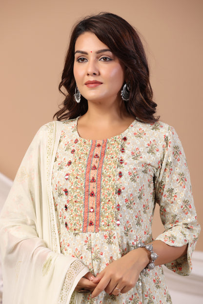 Water-Sequence Schiffli Anarkali Suit Set