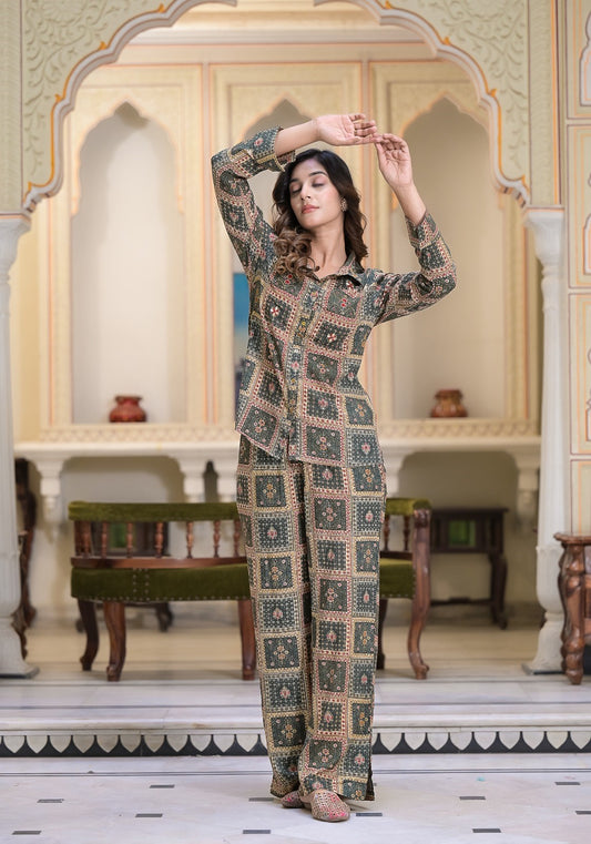 Grey Handwork Printed Co-ord Set