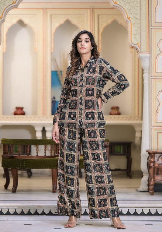 Black Handwork Printed Co-ord Set