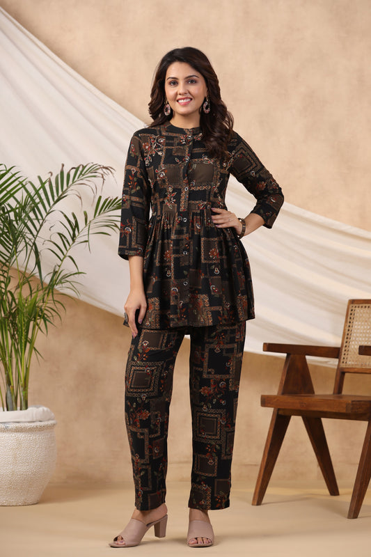 Black Handwork Flared Co-ord Set