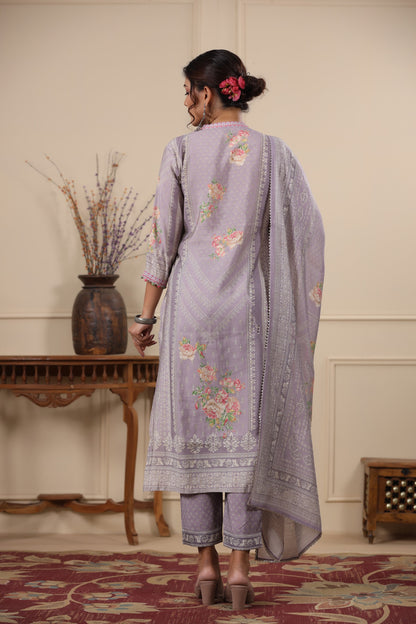 Lilac Pannel Print Kurta & Pant Set