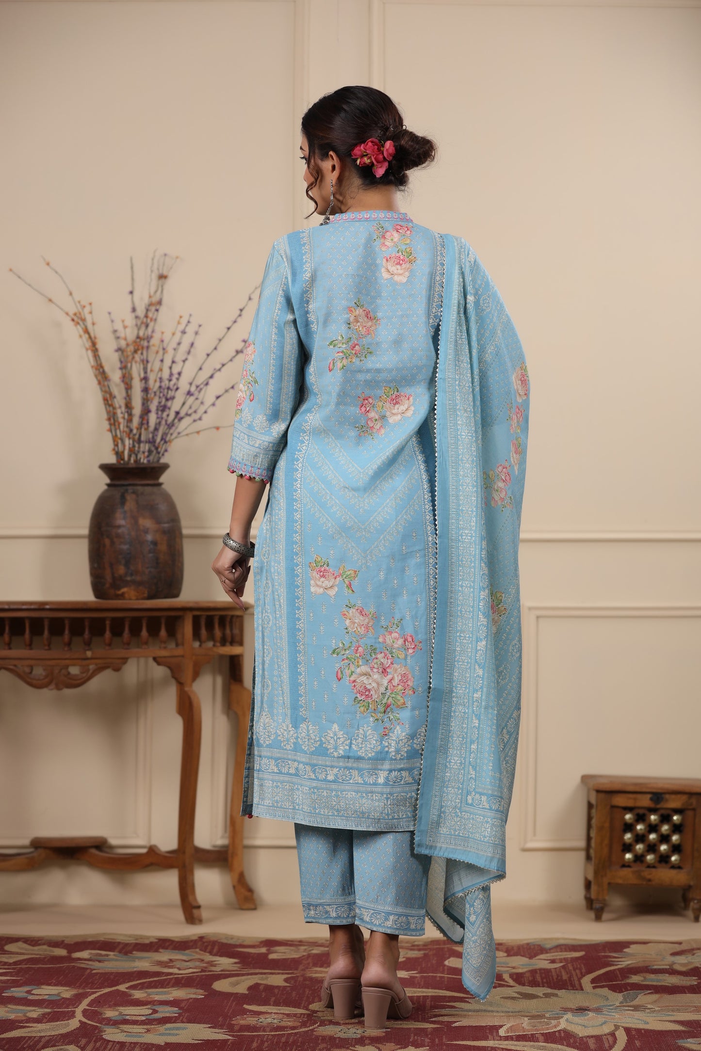 Blue Pannel Print Kurta & Pant Set