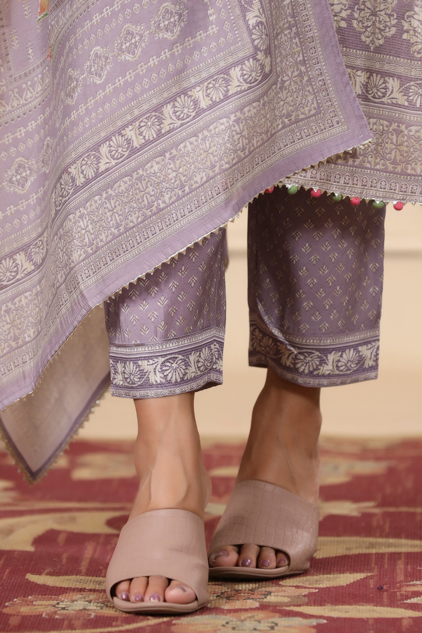 Lilac Pannel Print Kurta & Pant Set