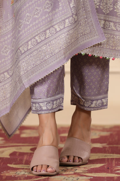 Lilac Pannel Print Kurta & Pant Set