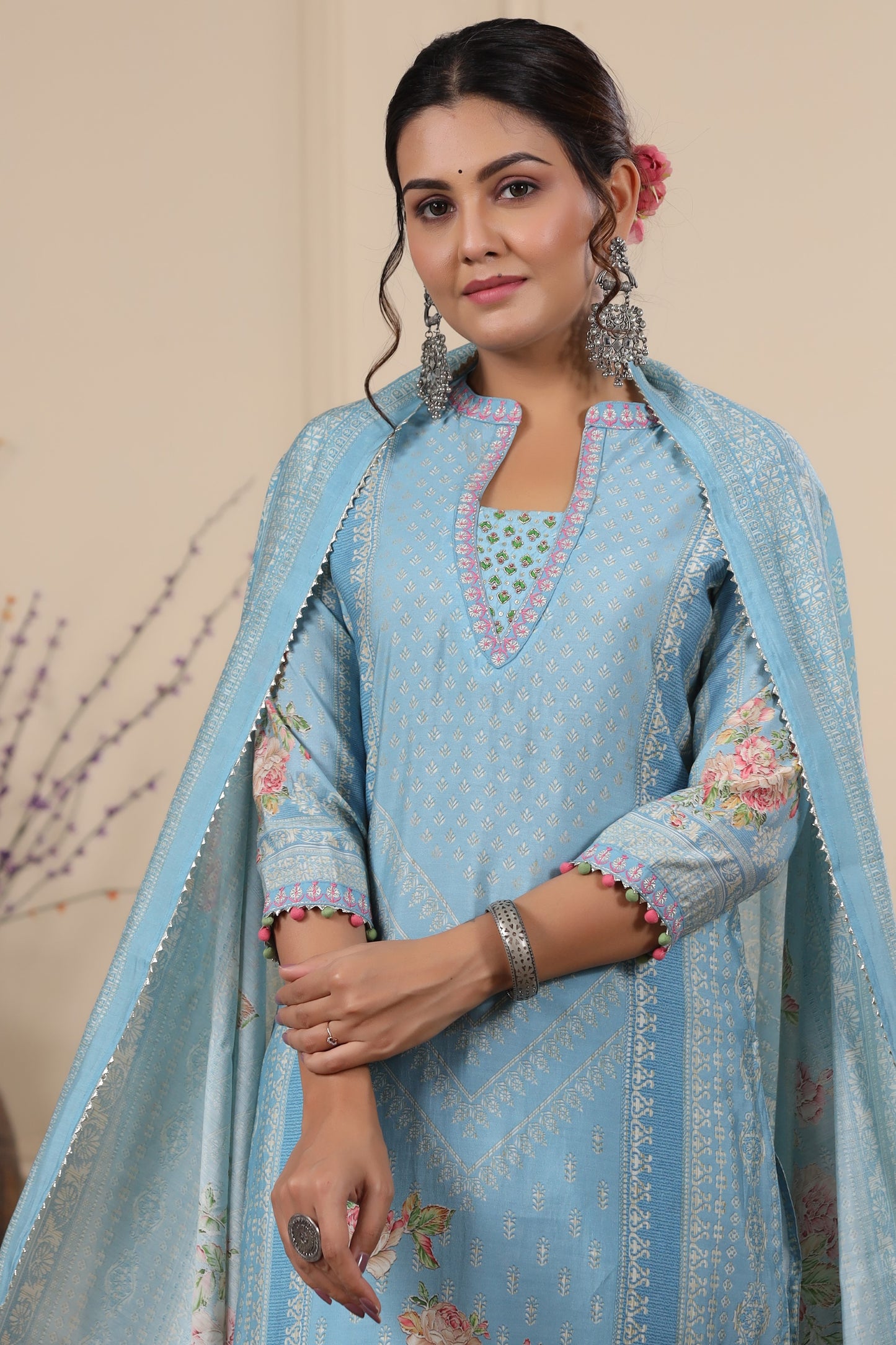 Blue Pannel Print Kurta & Pant Set