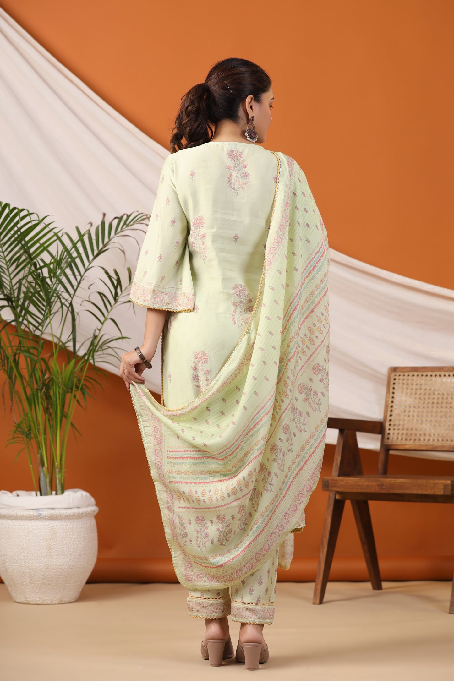 Yellow Floral Print Placement Kurta & Pant Set
