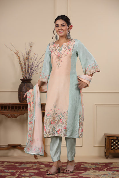 Off-White Floral Placement Print Kurta & Pant Set