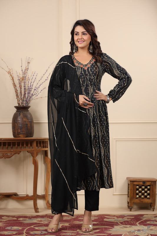 Black Alia Cut Anarkali Suit Set