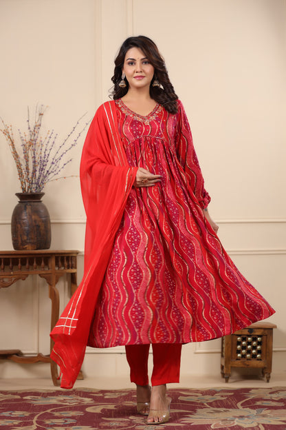 Red & Pink Alia Cut Anarkali Suit Set