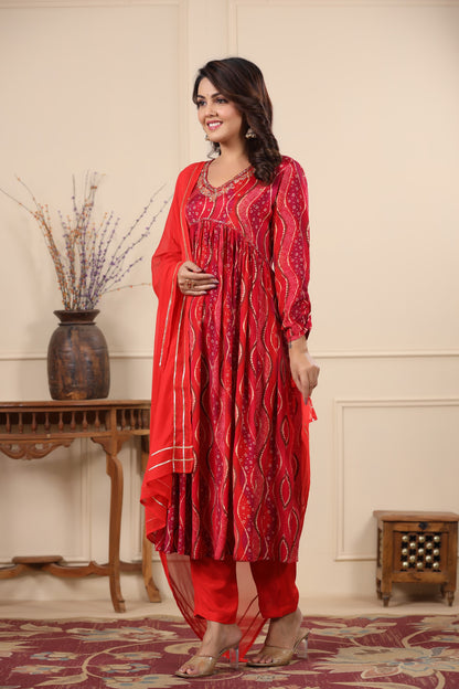 Red & Pink Alia Cut Anarkali Suit Set