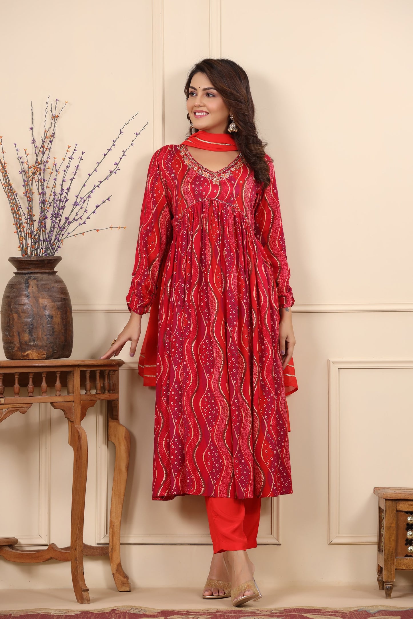 Red & Pink Alia Cut Anarkali Suit Set