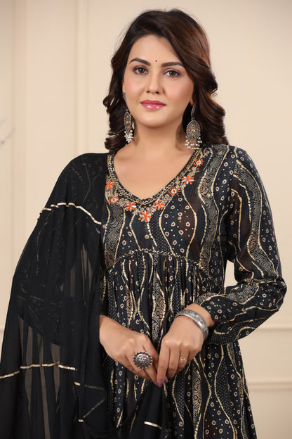 Black Alia Cut Anarkali Suit Set
