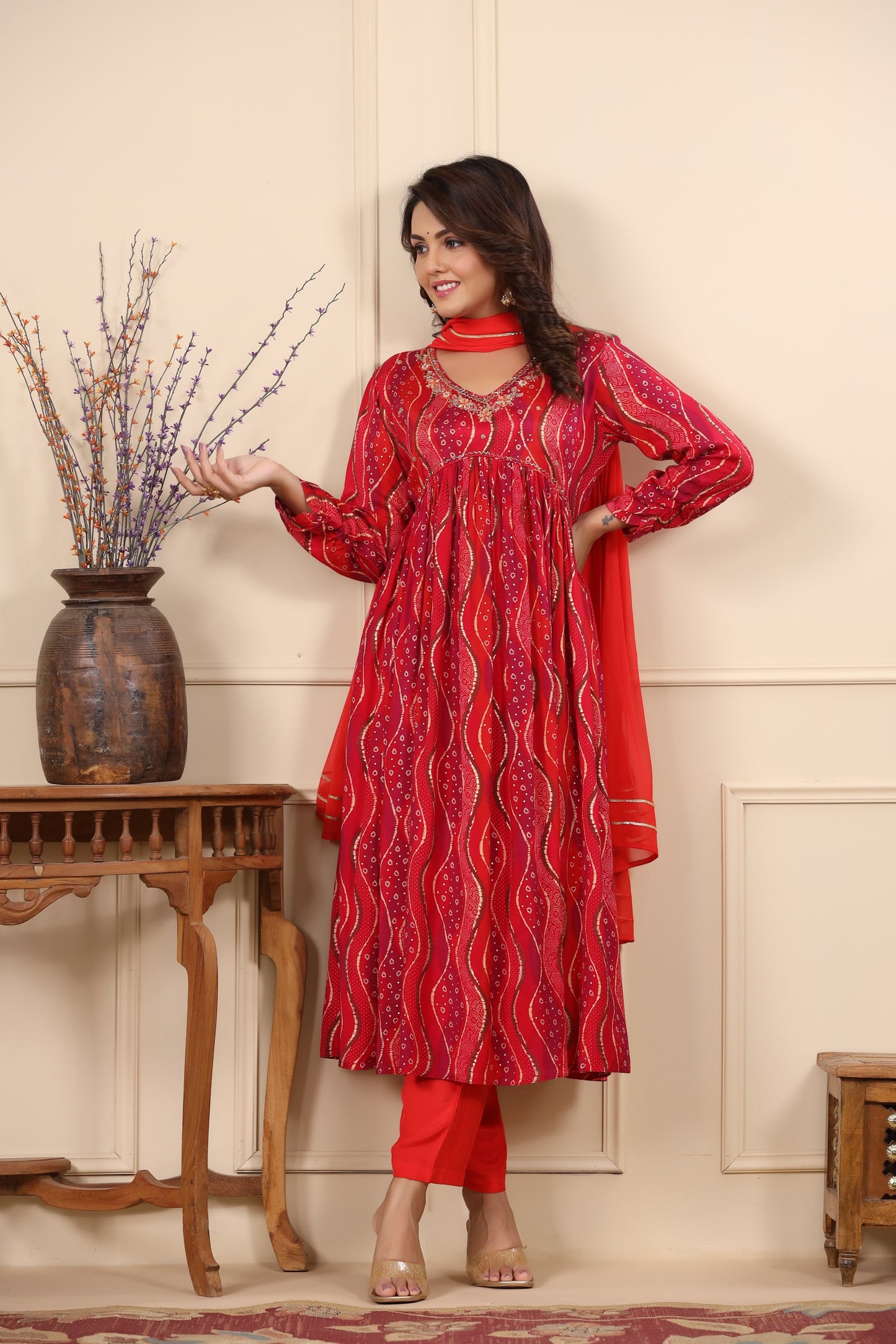 Red & Pink Alia Cut Anarkali Suit Set