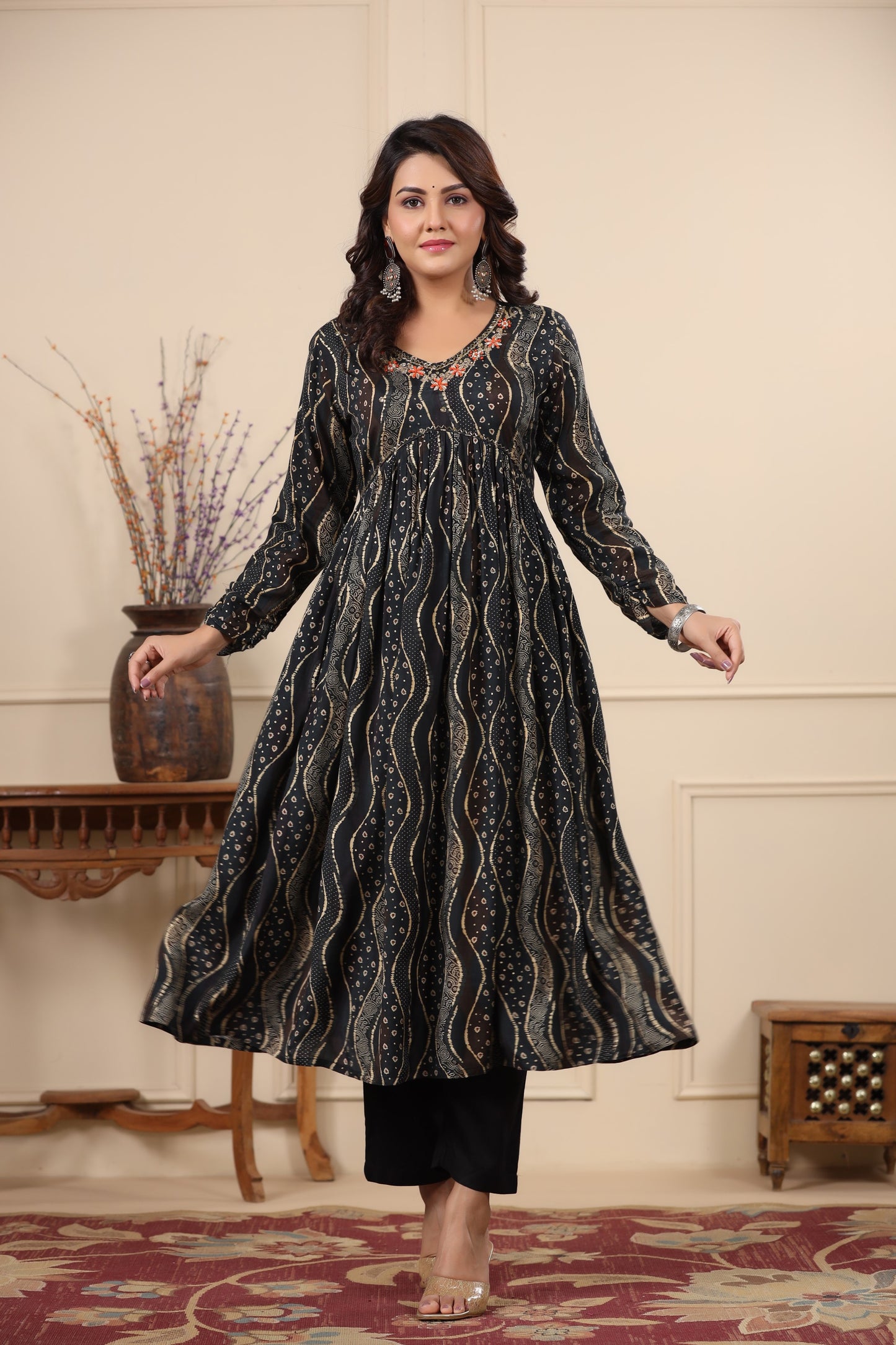 Black Alia Cut Anarkali Suit Set