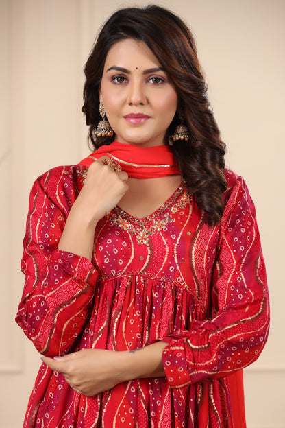Red & Pink Alia Cut Anarkali Suit Set