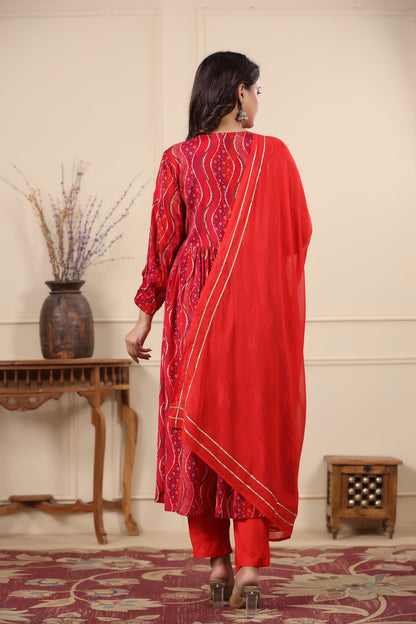 Red & Pink Alia Cut Anarkali Suit Set