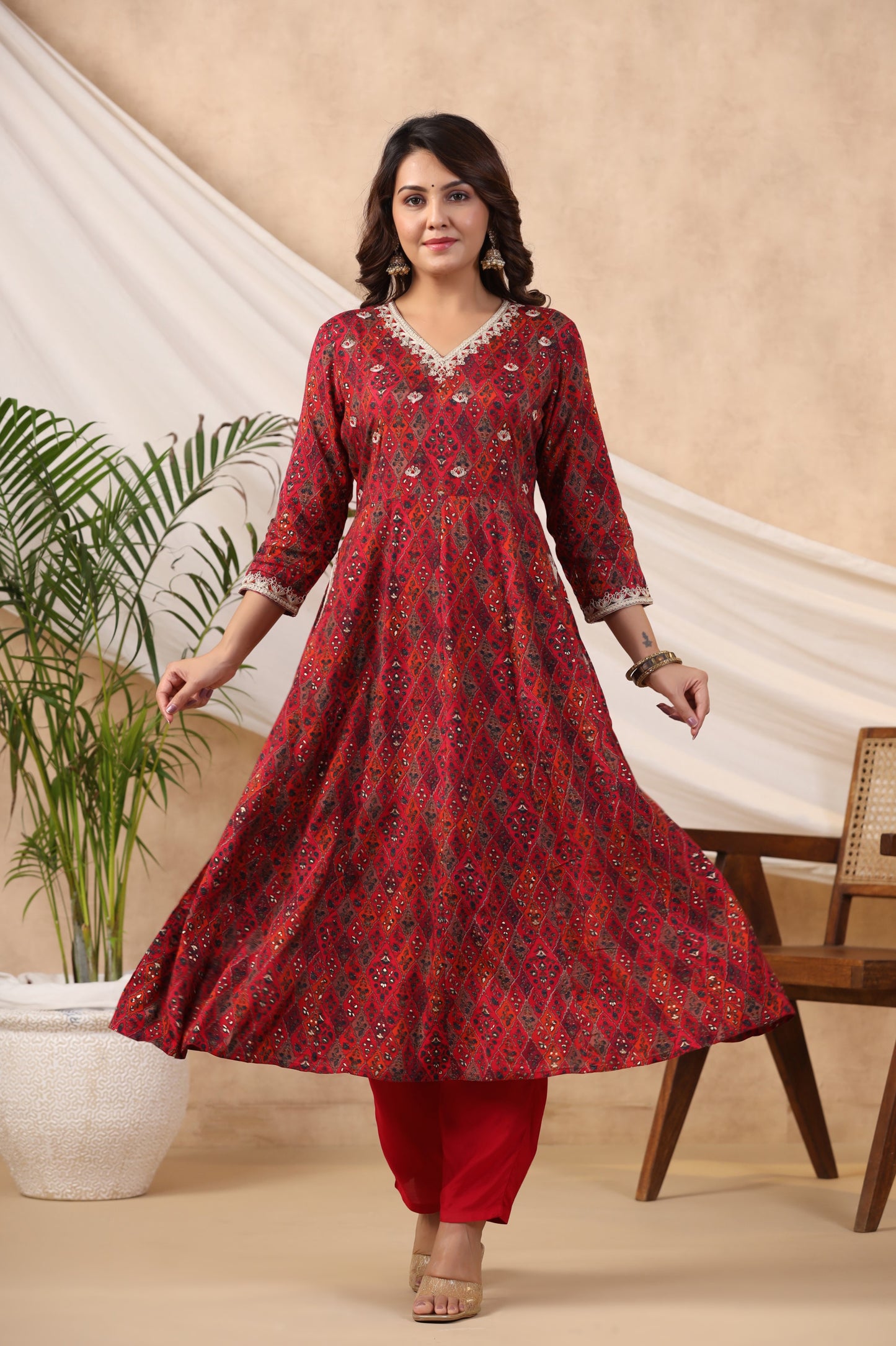 Maroon Anarkali Suit Set