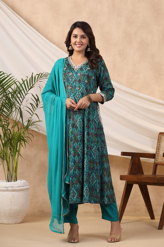 Blue Anarkali Suit Set