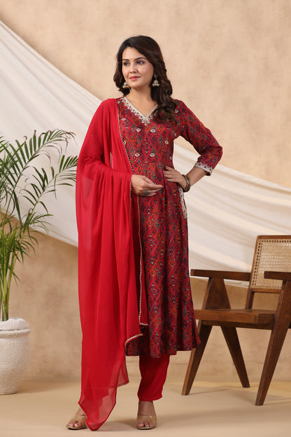 Maroon Anarkali Suit Set