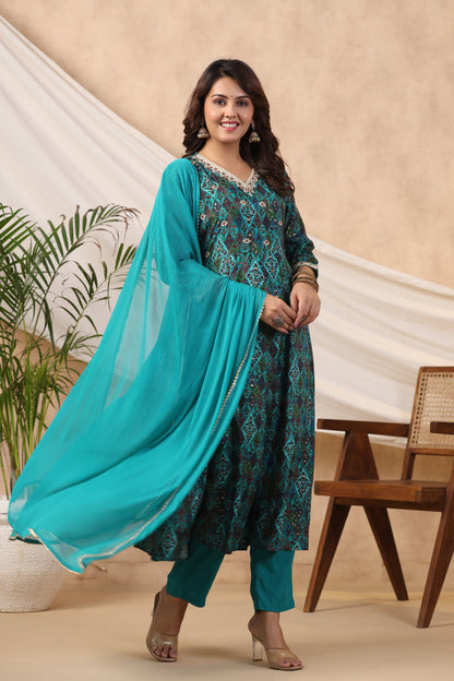 Blue Anarkali Suit Set