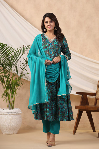 Blue Anarkali Suit Set