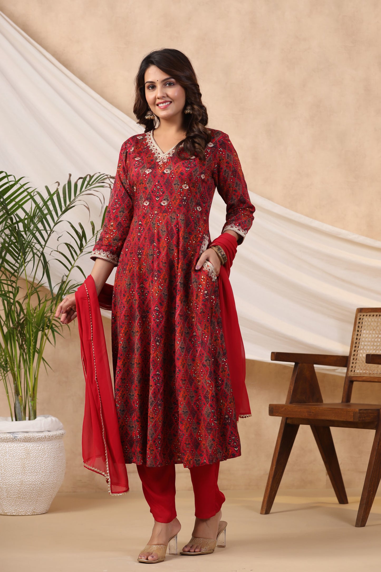 Maroon Anarkali Suit Set