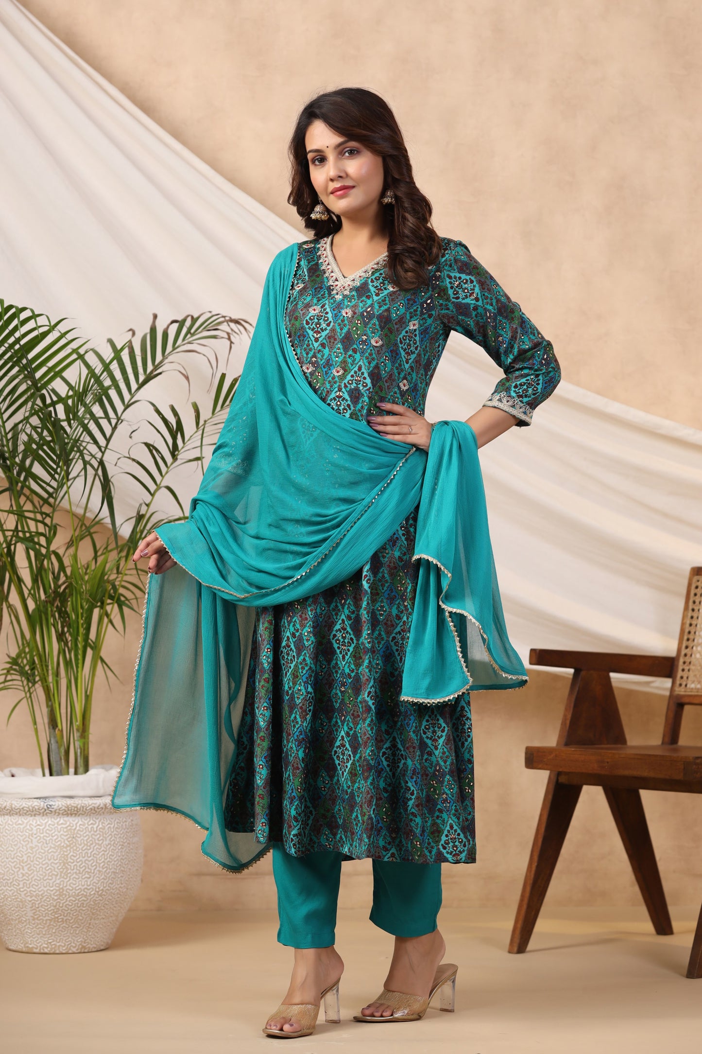 Blue Anarkali Suit Set