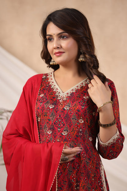 Maroon Anarkali Suit Set