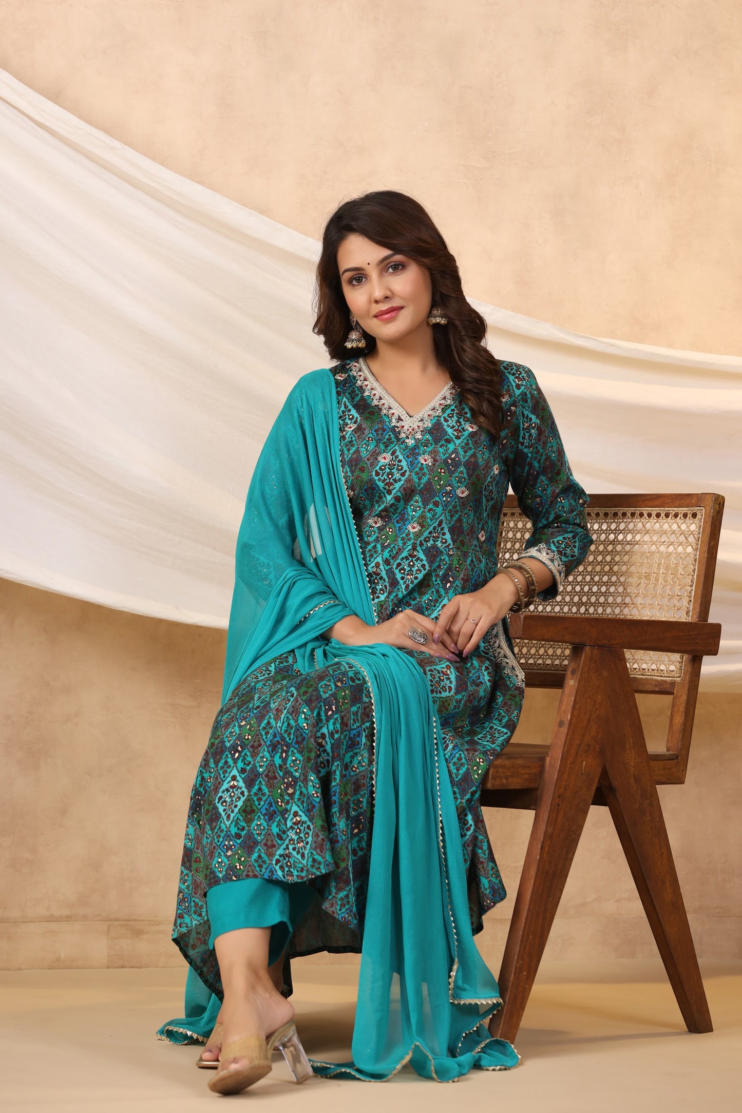Blue Anarkali Suit Set