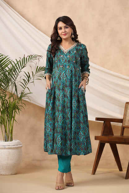 Blue Anarkali Suit Set