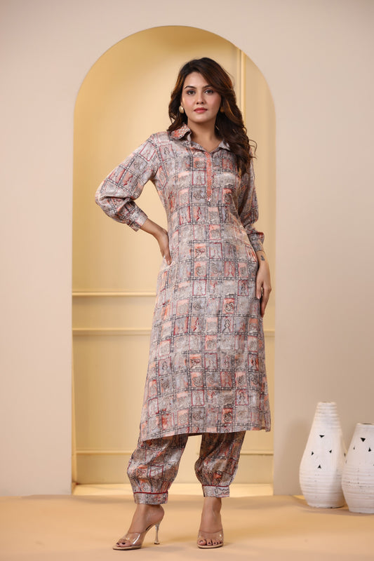 Grey Handwork Printed Co-ord Set