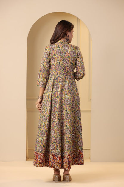 Mustard kalamkari concept Handworked Gown