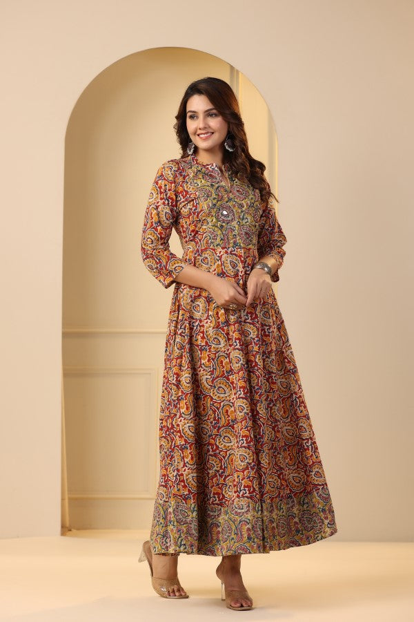 Maroon Kalamkari concept Handworked Gown