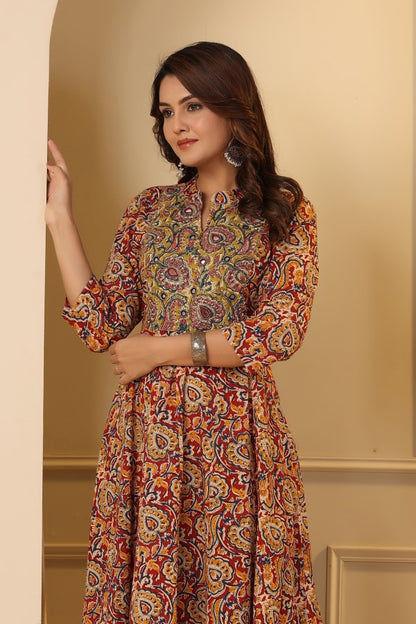 Maroon Kalamkari concept Handworked Gown