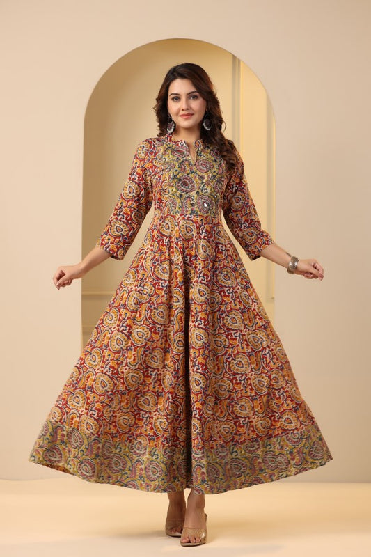 Maroon Kalamkari concept Handworked Gown
