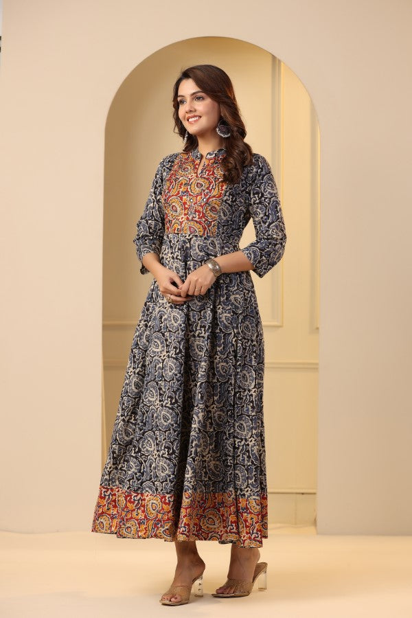 Blue Kalamkari Concept Handworked Gown