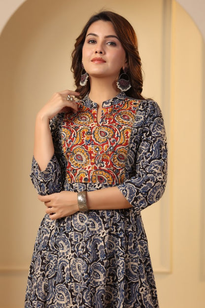 Blue Kalamkari Concept Handworked Gown