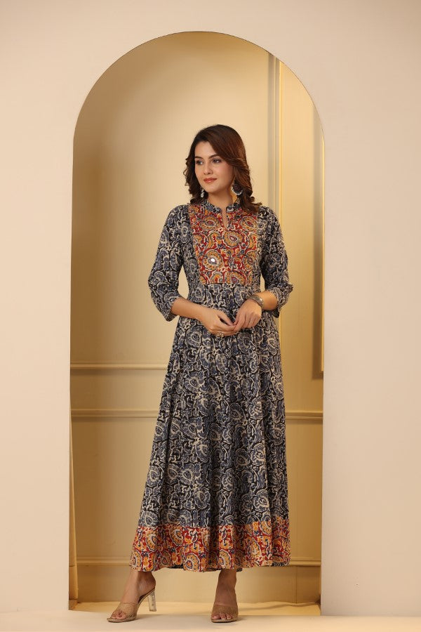 Blue Kalamkari Concept Handworked Gown