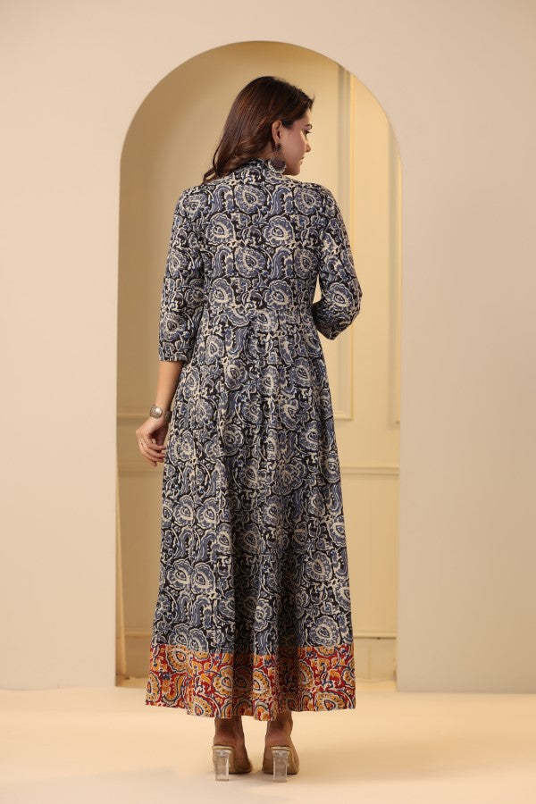 Blue Kalamkari Concept Handworked Gown
