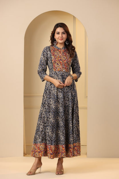 Blue Kalamkari Concept Handworked Gown